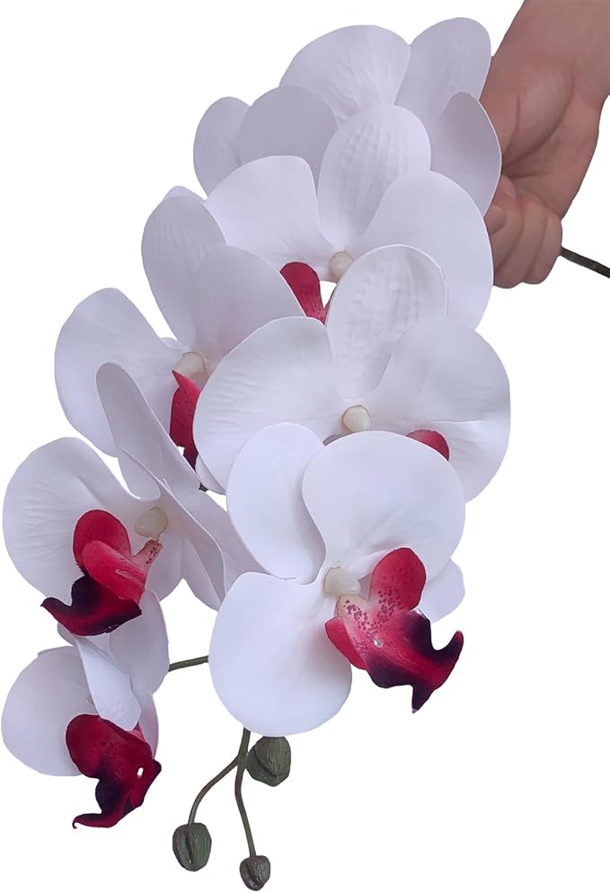 FagusHome 32 Inch Artificial Phalaenopsis Flowers 6 Pcs Artificial Orchid Flowers Stem Plants for Home Décor (Pure White)