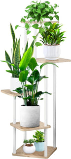 5 Tier Plant Stand Indoor, Thickened Metal Wood Corner Plant Shelf Stands for Multiple Plants, Indoor Tall Plants Stand Tiered Flower Holder for Living Room Patio Garden Balcony(White+Oak)