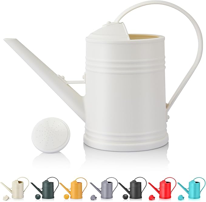 Plastic Watering Can for Indoor Plants Outdoor Garden Flowers - House Plant Watering Can with Sprinkler Head (1/2 Gallon, White)
