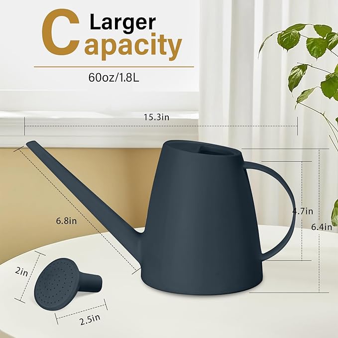 Watering Can - for Indoor and Outdoor House Plant Garden - with Long Spout - 1/2 Gallon - Grey