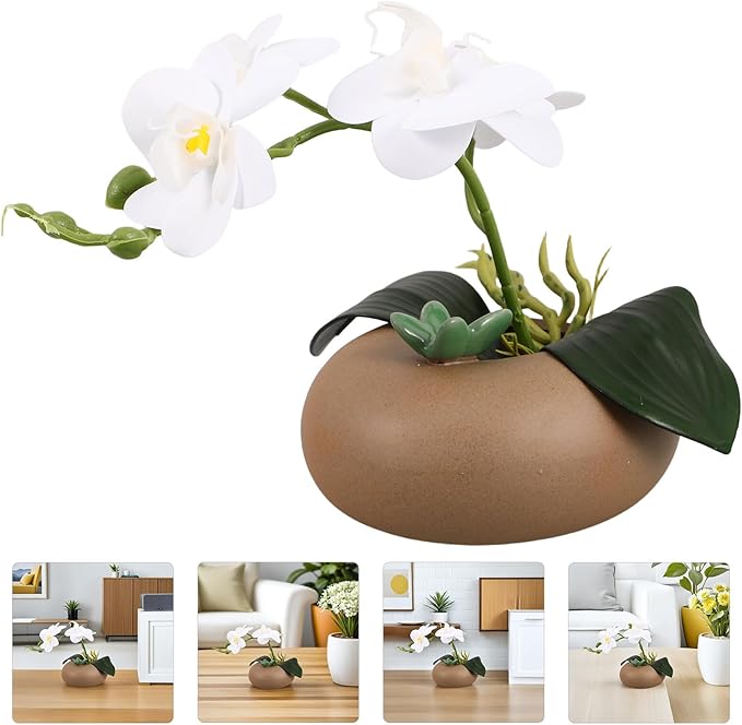 Operitacx Artificial Orchid Potted Plant Simulation Orchid Flower in White Ceramic Pot for Indoor Home Decoration Living Room Table Centerpiece Wedding Party Decoration