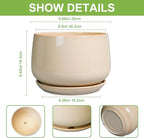G EPGardening Ceramic Plant Pots - 9 Inch Round Planter, Ceramic Flower Pots with Drainage and Saucer, Modern Indoor Outdoor Planter, Room Decor, Home Gifts, Beige