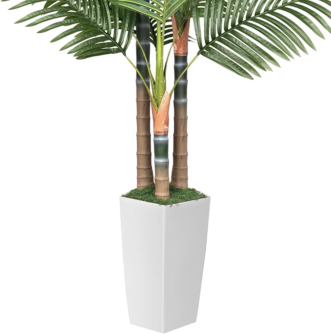 6ft Artificial Palm Tree Indoor Plant，Triple Faux Tropical Areca Floor Plant in Pot，Artificial Plants with Lifelike Leaves for Home Office Decor
