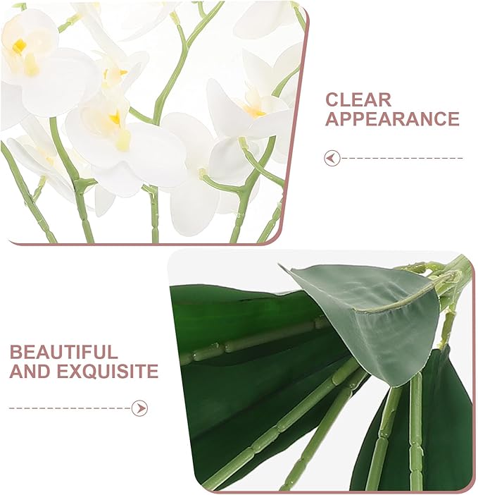 Baluue Artificial Phalaenopsis Orchid Stem Faux Leaves White Butterfly Orchid Flower for Indoor Home Decor Living Room Wedding Event Floral Arrangement