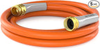 SPECILITE Garden Water Hose 5 ft x 5/8 in, Heavy Duty Leader Pipe Extension, Flexible, Lightweight Kink-less,Hybrid Rubber, with 3/4" Brass Fittings, Orange