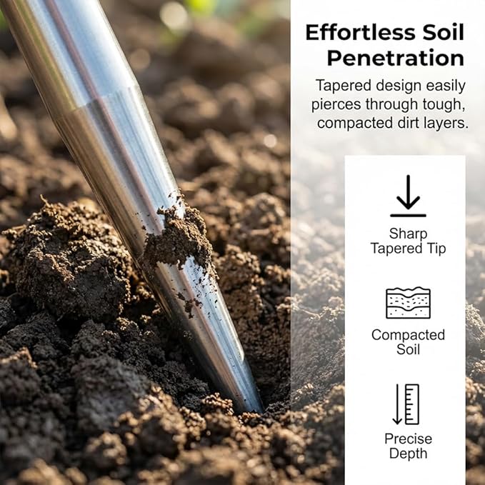 Plant Hole Digger for Planting, 2026 New T Wooden Handle, Seed Planter Tool for Plant Labels, for Self Watering Stakes, Hand Held Bulb Planter for Tulip Daffodil Crocus Garden Tool (M Hollow)