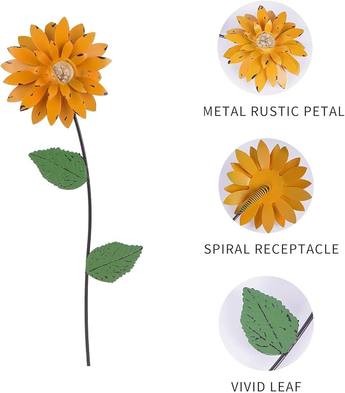 Topadorn 3 Pack Glow in the Dark Flower Garden Stakes, Metal Outdoor Yard Decor with Shaking Heads, Weatherproof Garden Pathway Ornaments
