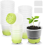 Sckee Clear Nursery Pots for Plants, 30 Packs Plastic Seed Starting Pots with Drainage Holes Plant Nursery Pots Silicone Base (Light Green, 4 inch)