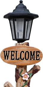 Animal Outdoor Statue Planter Solar Light Welcome Garden Sculpture Resin Flower Pot Decorative Porch Patio Yard Lawn Entryway Figurine with LED Lamp Rustic Plant Holder Ornament Courtyard (A)