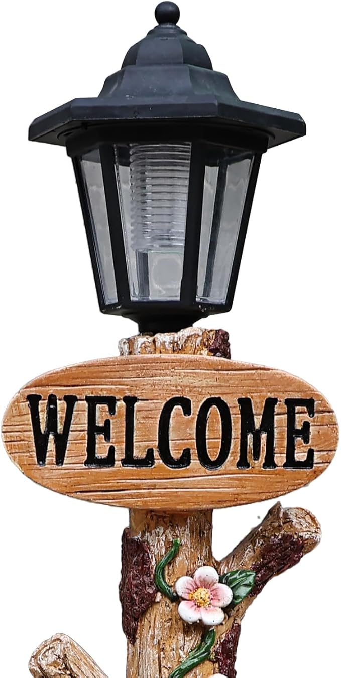 Animal Outdoor Statue Planter Solar Light Welcome Garden Sculpture Resin Flower Pot Decorative Porch Patio Yard Lawn Entryway Figurine with LED Lamp Rustic Plant Holder Ornament Courtyard (A)