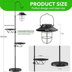 60.62'' Shepherd's Hook Stand Plant with Solar Lantern, Outdoor Floor Lamp, Wind Chime Hanger Stand, Waterproof Metal Adjustable Height Standing Pole Holder & Light for Patio Decor (2 Placement Racks)