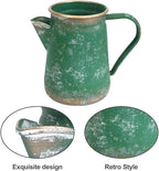 Vintage Pitcher Vase Rustic Farmhouse Vase for Flowers Vintage Metal Milk Jug Small Decorative Pitcher Shabby Chic Decor for Home, Kitchen, Bathroom, Green