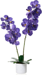 31" Artificial Orchid Flowers in White Planter, Realistic Faux Purple Plants with 14 Bloomings, Faux Phalaenopsis for Bathroom Kitchen Home Office Living Room Decor