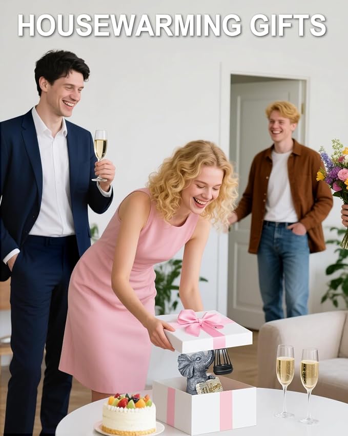 Outdoor Elephant Statues Solar Garden Decor Lights - Elephant Decoration for Garden, Balcony, Patio, Yard, Lawn - Housewarming, Fathers Day, Unique Birthday Gifts for Women Mom Grandma(Gold)