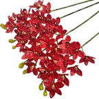 4pcs Artificial Orchid Flower Flower Vanda 10 Heads Realistic Touch, Lifelike FlowersRed Cymbidium Phalaenopsis Flower (red)