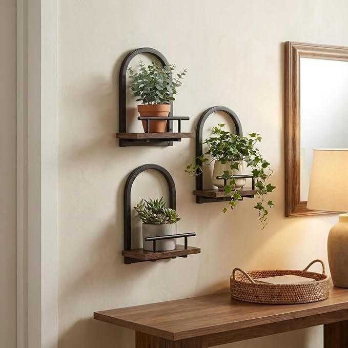 Amaoot Floating Shelves Set for 3, Wall Planters for Indoor Plants, Hanging Shelves Wall Shelf Plant Holder for Living Room Decor, Bathroom, Bedroom, Kitchen, Office