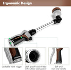 RESTMO Metal Watering Wand, Heavy Duty Garden Hose Wand with 180° Swivel Ratcheting Head, 16'' Hose Nozzle Sprayer with 7 Spray Patterns and Flow Control, for Water Hanging Baskets and Shrubs, Brown