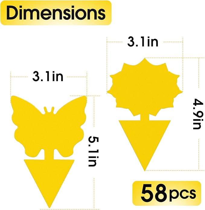 58 Pack Yellow Sticky Gnat Traps for Plants - Fungus Gnat Killer, Fruit Fly Traps for Indoors, Gnat Sticky Traps for Plants, Non-Toxic Kid and Pet Safe, Sunflower + Butterfly Shapes