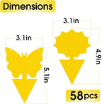 58 Pack Yellow Sticky Gnat Traps for Plants - Fungus Gnat Killer, Fruit Fly Traps for Indoors, Gnat Sticky Traps for Plants, Non-Toxic Kid and Pet Safe, Sunflower + Butterfly Shapes