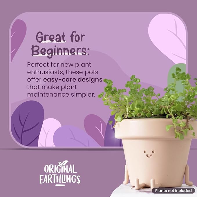 Original Earthlings Legs Out Pot - 4 Inch Cute Plant Pot - Plastic Funny Planter with Drainage, Unique Cactus Plant Lover Gift, Succulent Face Flower Pot, Desk Plant, Table Top Decor, & Home Gifts