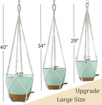Larege Hanging Planters with Macrame Plant Hangers for Indoor Outdoor Plants 3 Set 10" / 8" / 7" Self Watering Pots Hanging Baskets Flower Pot Holders 3 Different Size Green Large