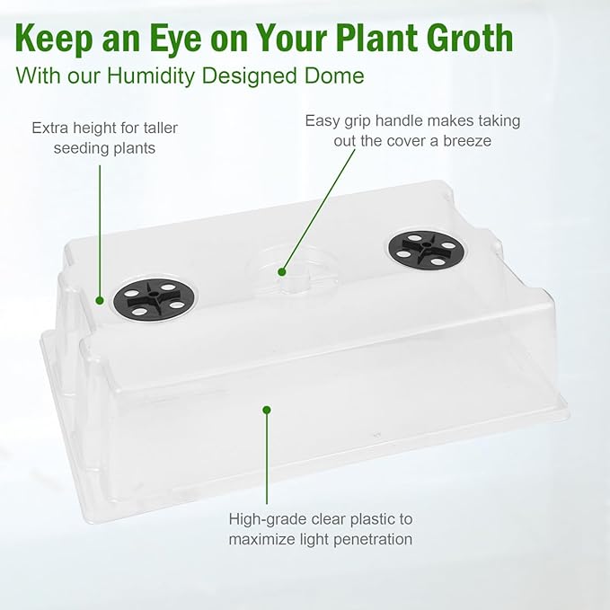 YoleShy 5 Packs Seed Starter Tray with Dome Reusable Plastic Plant Growing Trays with Humidity Domes Thickened Sturdy for Seed Starting Germination Growing Seedling Propagation,14.5"x9"