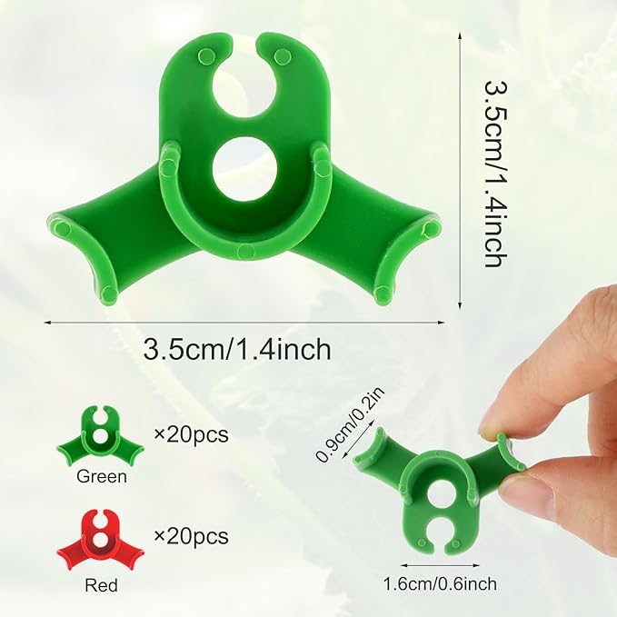 Ouligay 40pcs Plant Training Clips, Plastic Plant Clip, Lst Clips for Low Stress Training Plant Stem Support, 90 Degree Angle Plant Clips(Circle Style,Red and Green)
