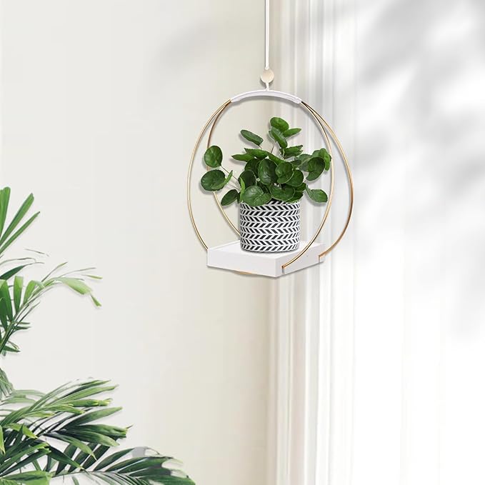 hismocal Hanging Planters for Indoor Plants, Plant Hanger with Sturdy Wood Base,Modern Boho Macrame Plant Hanger,Wall Ceiling Window Stands(Plants/Pots Not Included)