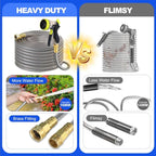 Metal Garden Hose 25 ft – 304 Stainless Steel Water Hose with Nozzle Sprayer, Garden Hoses Flexible, Lightweight, No Kink, Heavy Duty for Outdoor (25 ft)
