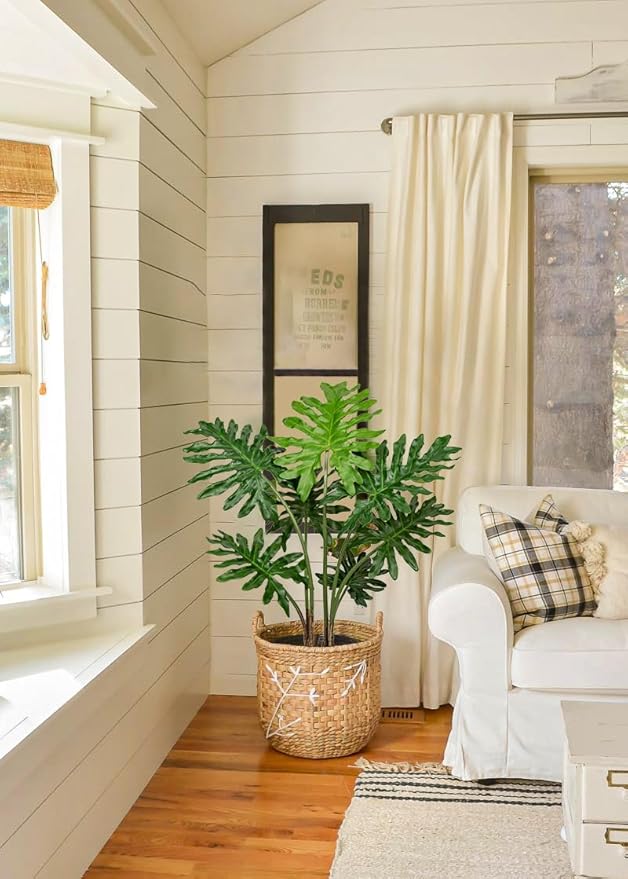 Hollyone Artificial Tree Philodendron Plant 3FT Tall Faux Monstera Indoor Trees Fake Tropical Palm Plants Trees House Plants in Pot for Indoor Outdoor Home Office Garden Living Room Decoration, 1 Pack