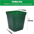 RooTrimmer Square Seedling Nursery Pots 3.15 Inches 100 Pcs for Small Succulents or Cacti Flower Plastic Pots Sturdy Reusable (Green, 3.14Inches,100Pcs)