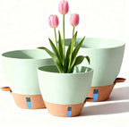 8/9/10 Inch Large Self Watering Pots, Plastic Flower Pots with Multi Mesh Drainage Holes and Water Level Indicator & Deep Reservoir for Indoor Outdoor Garden Plants and Flowers (Green)