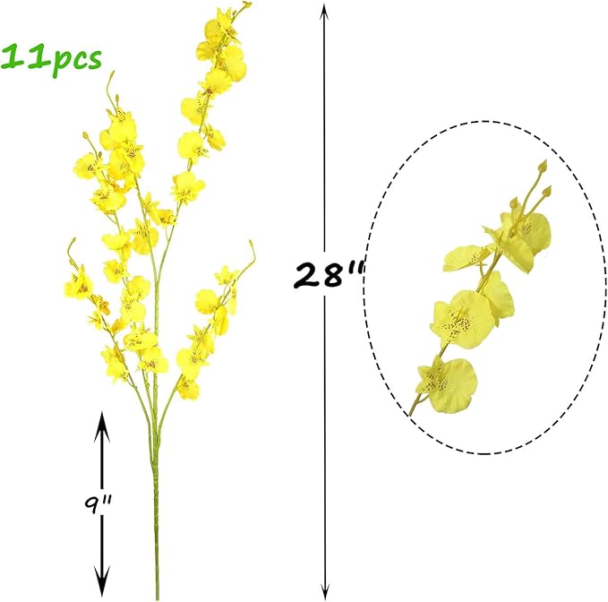 Artificial Flowers Orchids Silk Fake Flowers in Bulk, 11 Pcs (Each 28”), for Wedding Festive Party Home Office Decoration, No Include Vase.