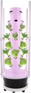 Growing Tower, 28-Plant Hydroponic Indoor Vertical Garden Kit with LED Lighting and 24-Hour Cycle Timer, Hydroponics Growing Tower for Gardens, Farms, School Research Rooms (White and Black)