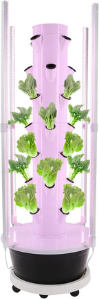Growing Tower, 28-Plant Hydroponic Indoor Vertical Garden Kit with LED Lighting and 24-Hour Cycle Timer, Hydroponics Growing Tower for Gardens, Farms, School Research Rooms (White and Black)