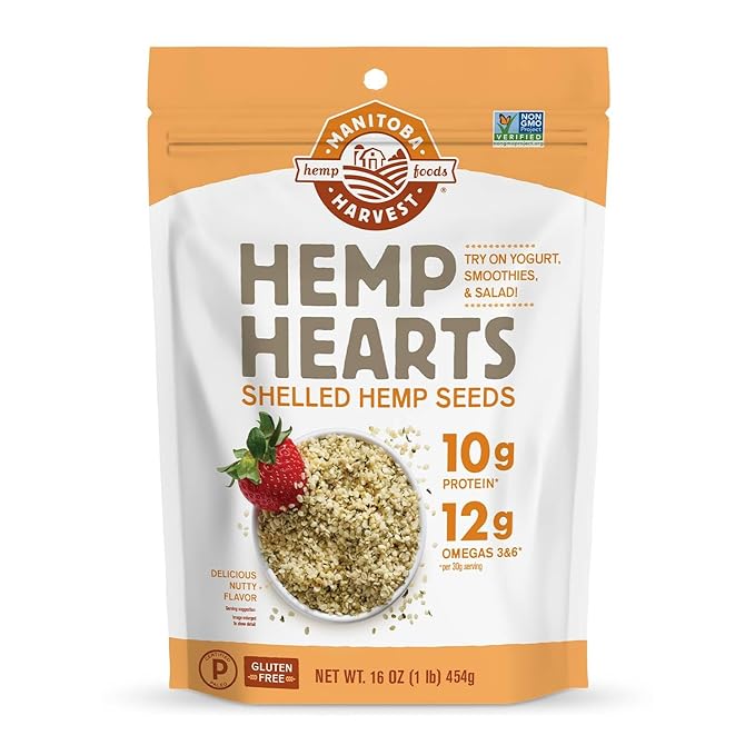 Manitoba Harvest Hemp Hearts, Shelled Hemp Seeds - 16oz - 10g Plant Protein & 12g Omega 3 & 6 per 30g serving - Easy to Digest with 9 Amino Acids - Gluten Free, Non-GMO Project Verified