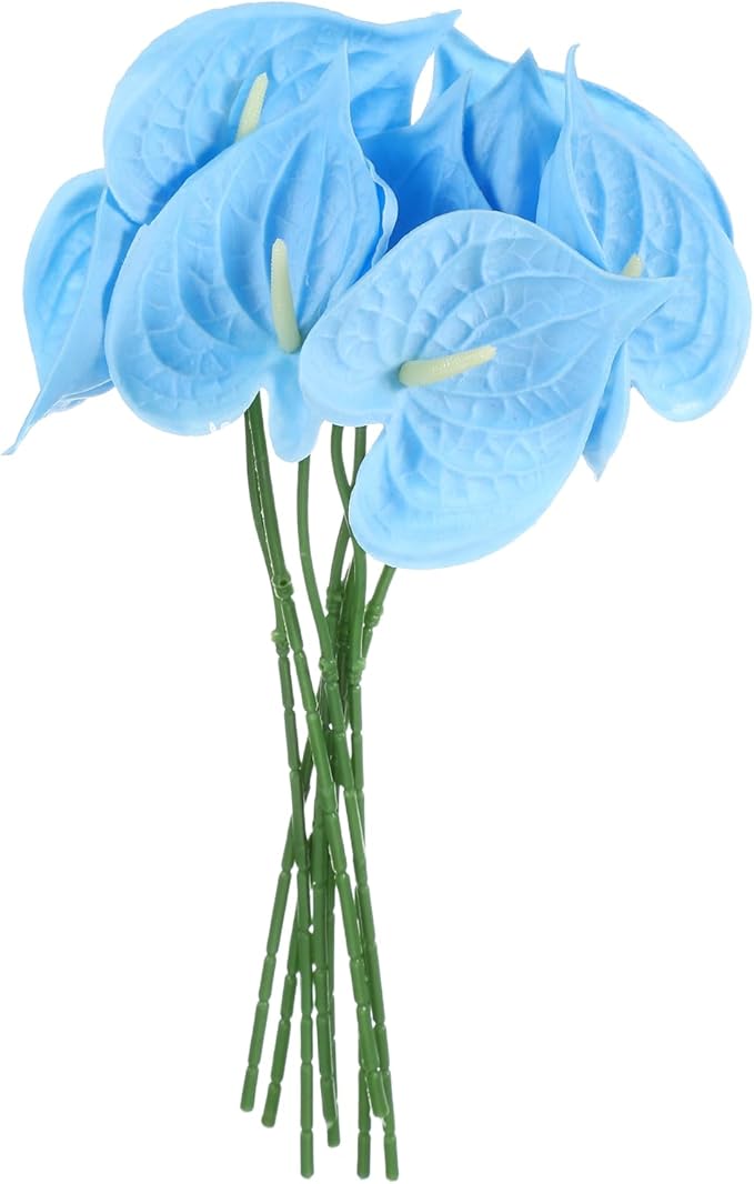 uxcell 8Pcs 11inch Artificial Anthurium Lily Flowers, Permanent Flower Bouquet for Home Arrangements Wedding Festival Decoration Crafts Store Decor Accessories, Sky Blue