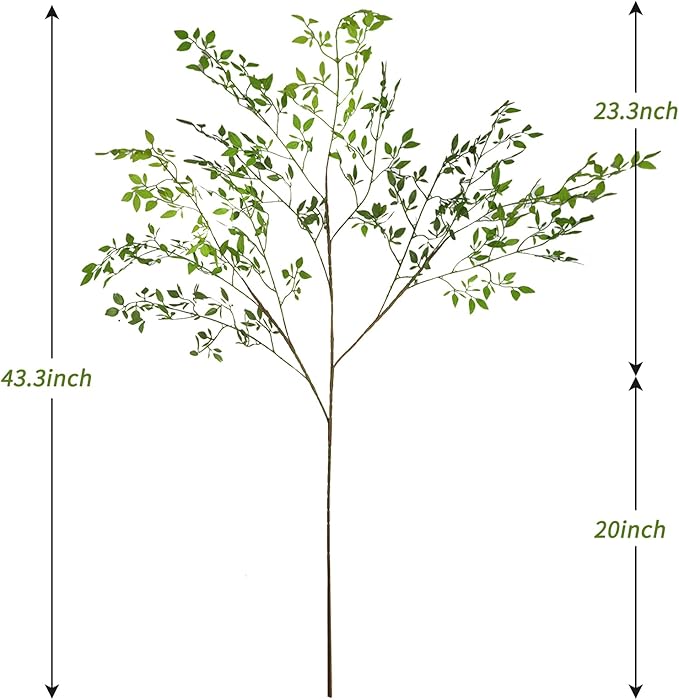 CEWOR 4pcs Artificial Plants Fake Greenery Branches for Vase, 43.3 Inch Green Nandina Long Steams for Tall Vase, Fake Plants Spring Stems for Wedding Garden Office Home Décor
