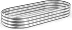 Rakukiri Raised Garden Bed GRS Certified Galvanized Planter Box Outdoor, 6.5ft Oval Rot-Resistant Metal Garden Bed Planter, Recycled Material Planter for Vegetables Flowers Herbs (Silver)
