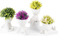 Zerzsy 4PCS Small Artificial Succulent Plants with Creative Human Shaped Pots, Fake Desk Plant Greenery Potted for Home Office Indoor Shelf Decoration (White)
