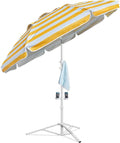 AMMSUN Shade Umbrella, Premium Portable Umbrella with Stand, 6.5ft Lightweight Free Standing Canopy for Sporting Games, Adjustable Instant Sun Protection and Easy to Carry, Stripe Yellow