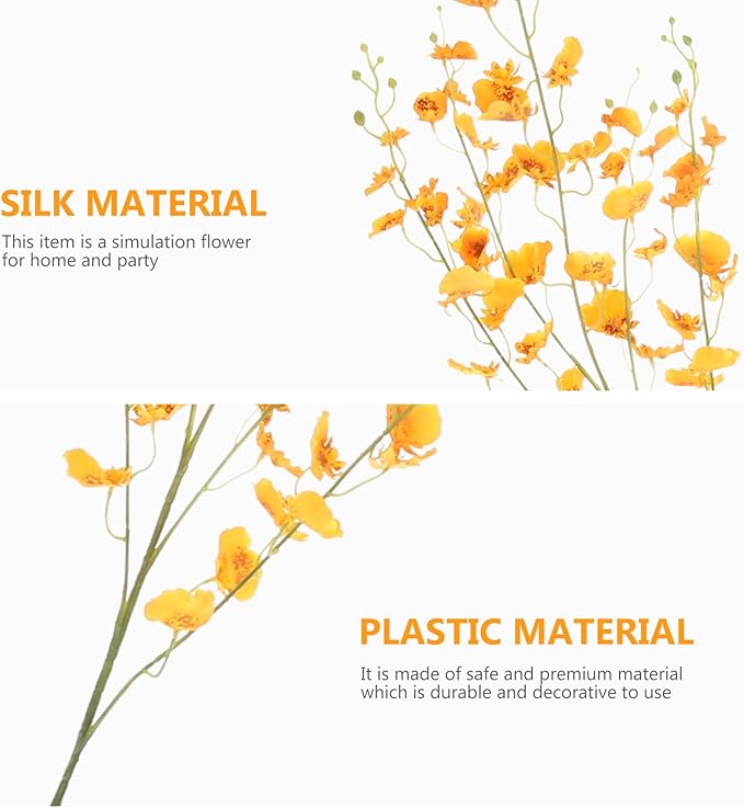 Uonlytech Artificial Oncidium Orchid Fake Flower Stem Orange Silk Simulation DIY Home Vase Decoration for Living Room Table Party Festive Adornment
