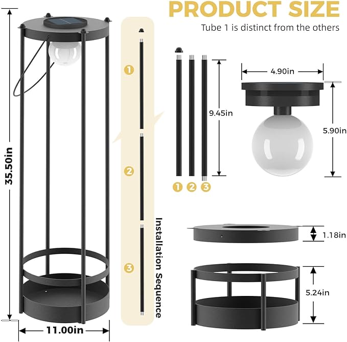 Outdoor Solar Floor Lamp 2-Pack with Plant Stands – Tall Solar Powered Patio & Garden Floor Lamps, Waterproof Standing Lights for Yard, Porch & Outdoor Décor (35.5" H - 2Pack)