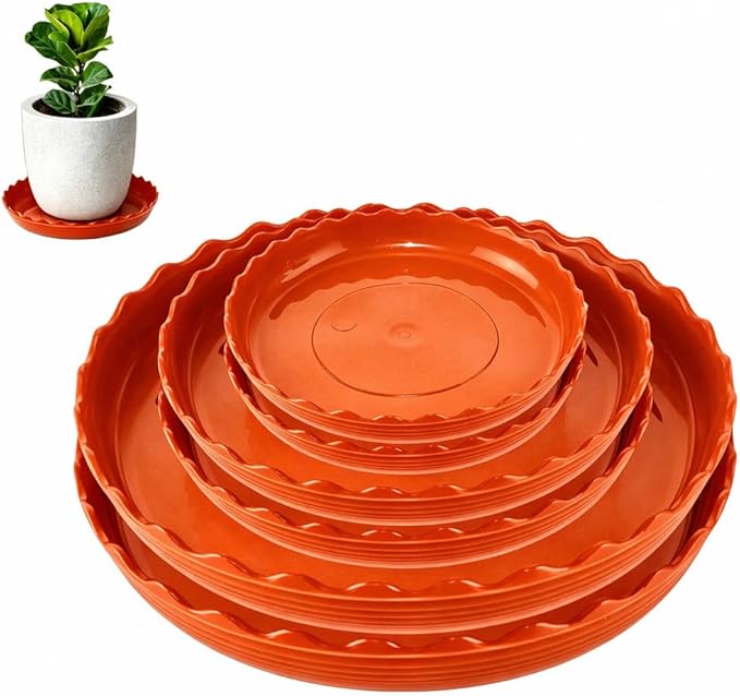 Terracotta Wave Plant Saucer, Red, 6 Packs | Plastic Flower Pot Drip Trays, Durable Heavy Duty, Indoor and Outdoor, 6/8/10 inch