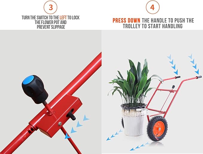 Garden Pot Mover with Adjustable Grip Arm - Potted Plant Mover with Flat-Free Dolly Wheel - Complete with Assembly Tool, Max 440 Lbs Weight Capacity