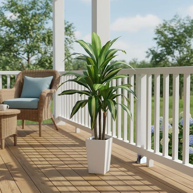 Aveyas 4ft Artificial Dracaena Tree for Home Decor, 4 Feet Real Touch Large Faux Plant Fake Silk Floor Trees with Pot for Indoor Outdoor House Living Room Office (4 ft Tall Including Raised Pot)