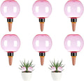 6 Pack Self Watering Globes 17oz Large Plant Watering Globes Top Fill, Self Water Planter Insert Indoor/Outdoor Plastic Water Bulbs Slow Release Terracotta for Plants, Pink