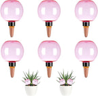 6 Pack Self Watering Globes 17oz Large Plant Watering Globes Top Fill, Self Water Planter Insert Indoor/Outdoor Plastic Water Bulbs Slow Release Terracotta for Plants, Pink
