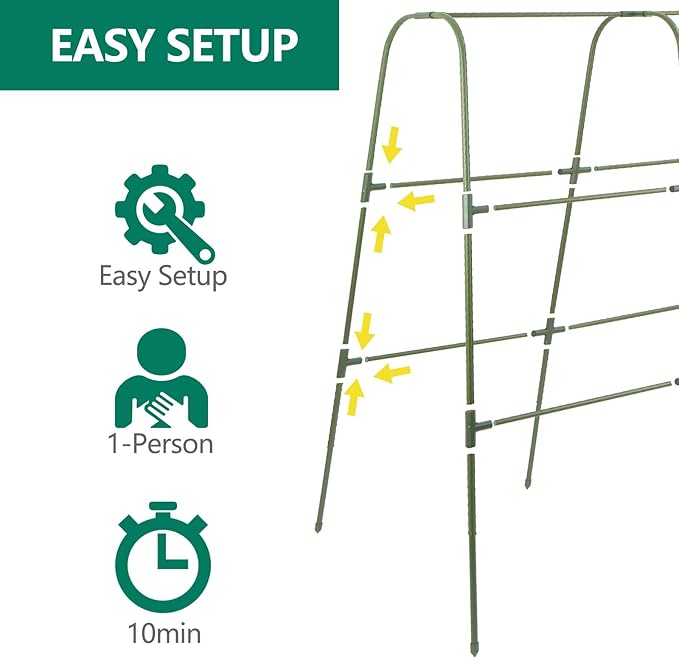 Cucumber Trellis for Raised Bed, 2 Pack 4ft Tall U-Frame, Garden Trellis for Climbing Plants Outdoor, Perfect for Vines, Beans - Green with Netting