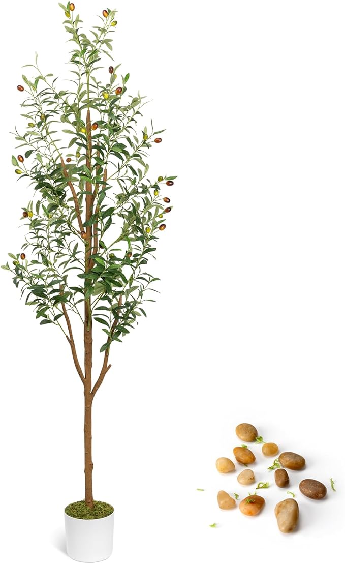 4FT Artificial Olive Tree - Indoor Tall Faux Olive Trees with Planter&Basket, Large Fake Olive Silk Tree Realistic Olive Plants with Branches and Fruits for Home Decor Office Living Room